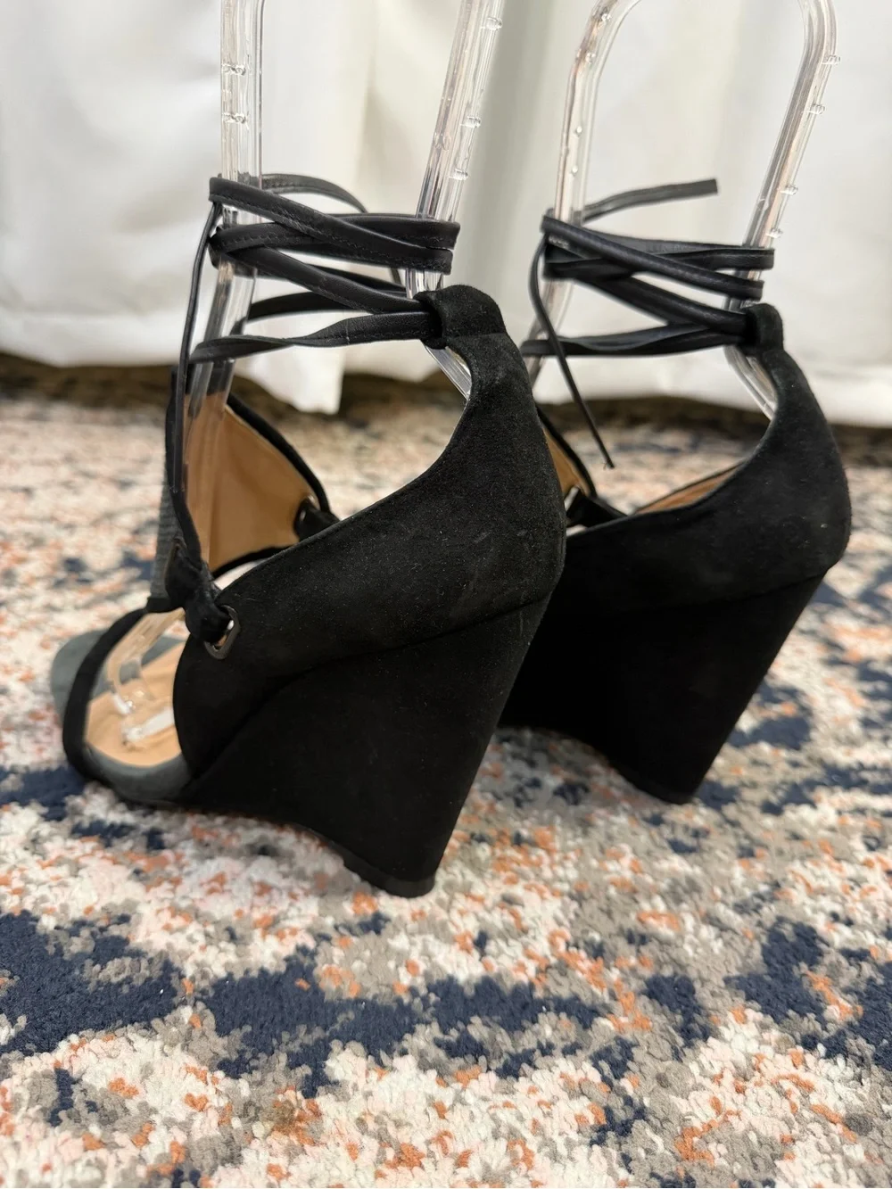 Hoss Intropia Black Suede Leather Lace-Up Wedge Sandals Heels Size 8